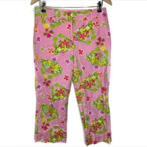 Lilly Pulitzer Pink Green Crab Floral Capri Pants - Picture 1 of 7